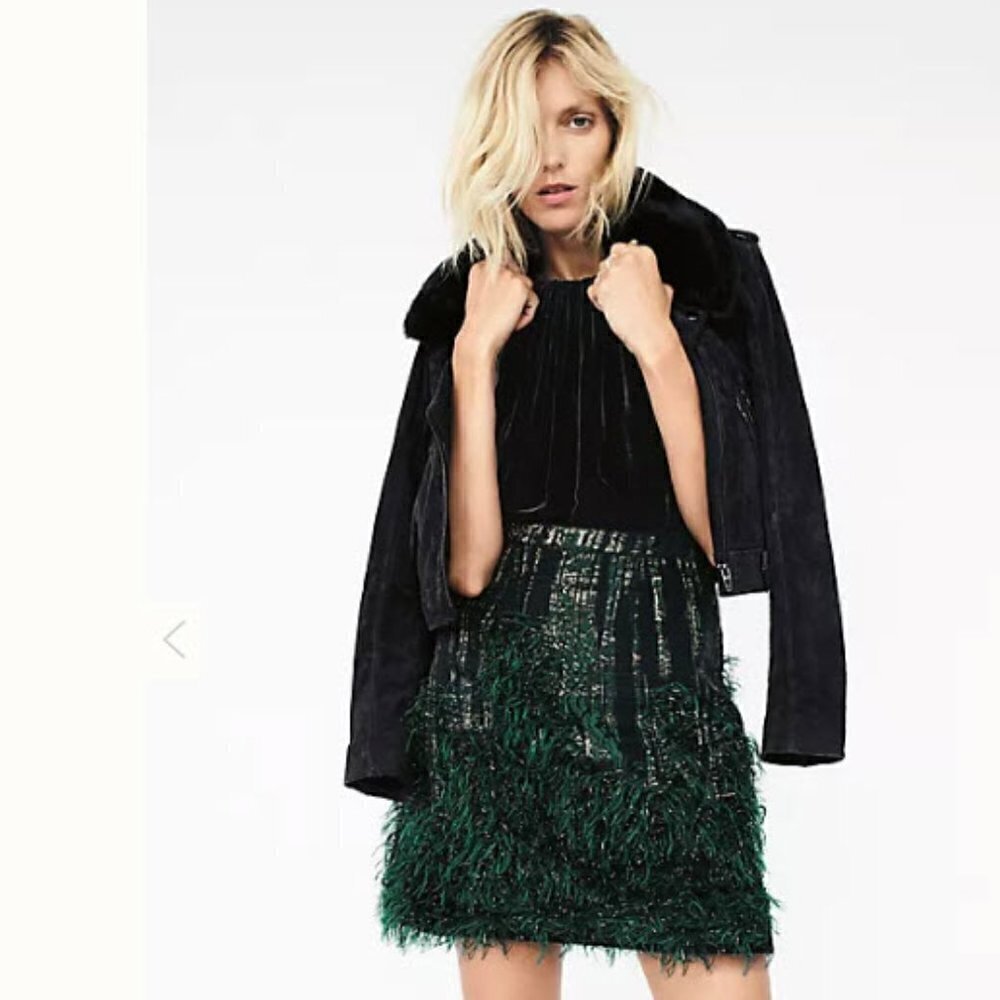NWT Anthropologie SOLD OUT Maeve Jessa Feathered Mini STUNNING Skirt SIZE 2